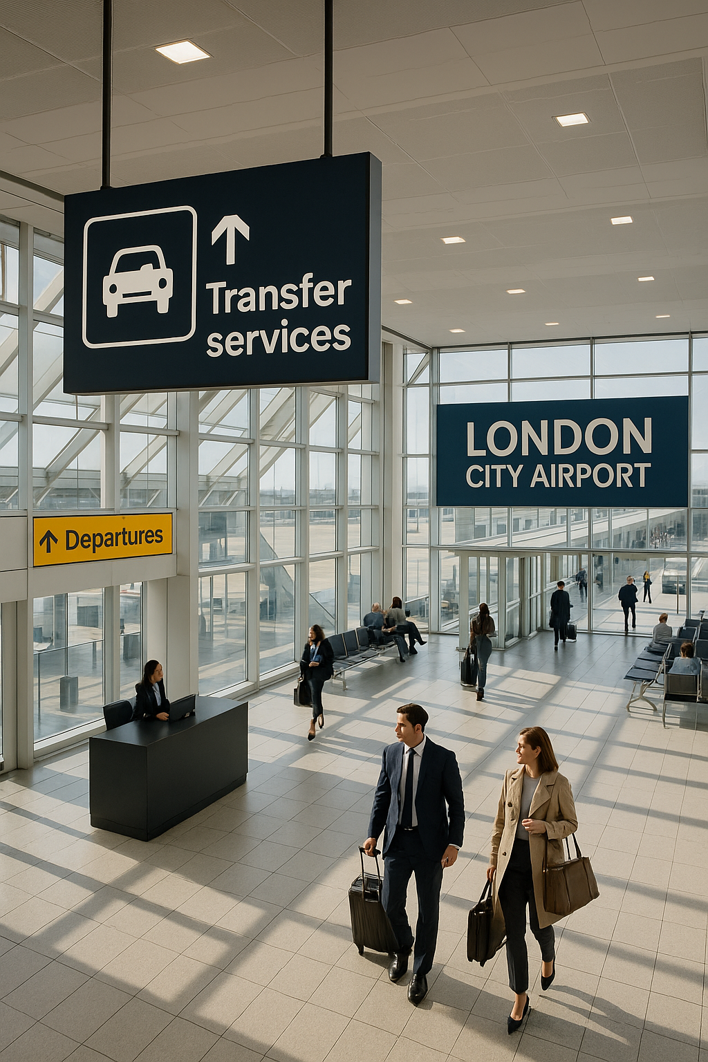 Modern airport interior representing London City Airport and our transfer services